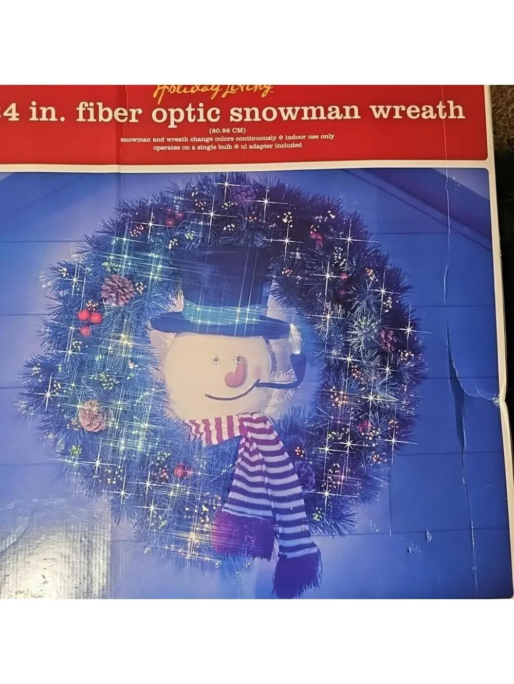 Fiber Optic Christmas Wreath 24” Snowman Changes Color With Box NO POWER SUPPLY